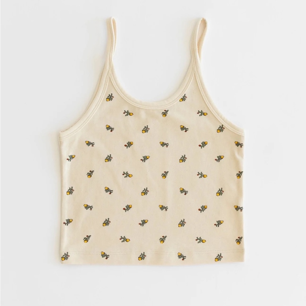 ARQ womens crop tank in yellow calico 2X